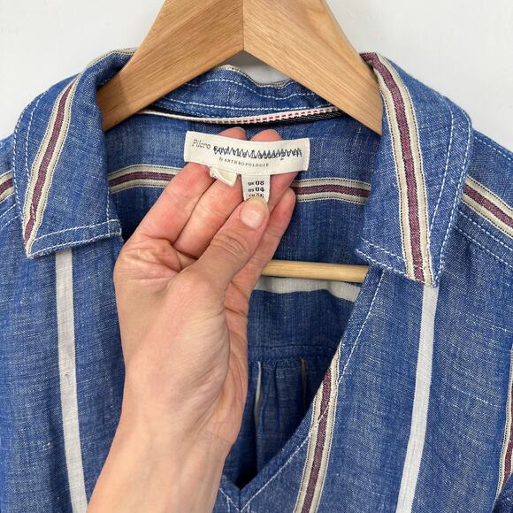 Anthropologie Pilcro Striped Blue Belted Linen Blend Dress Women's 4 - Picture 7 of 8